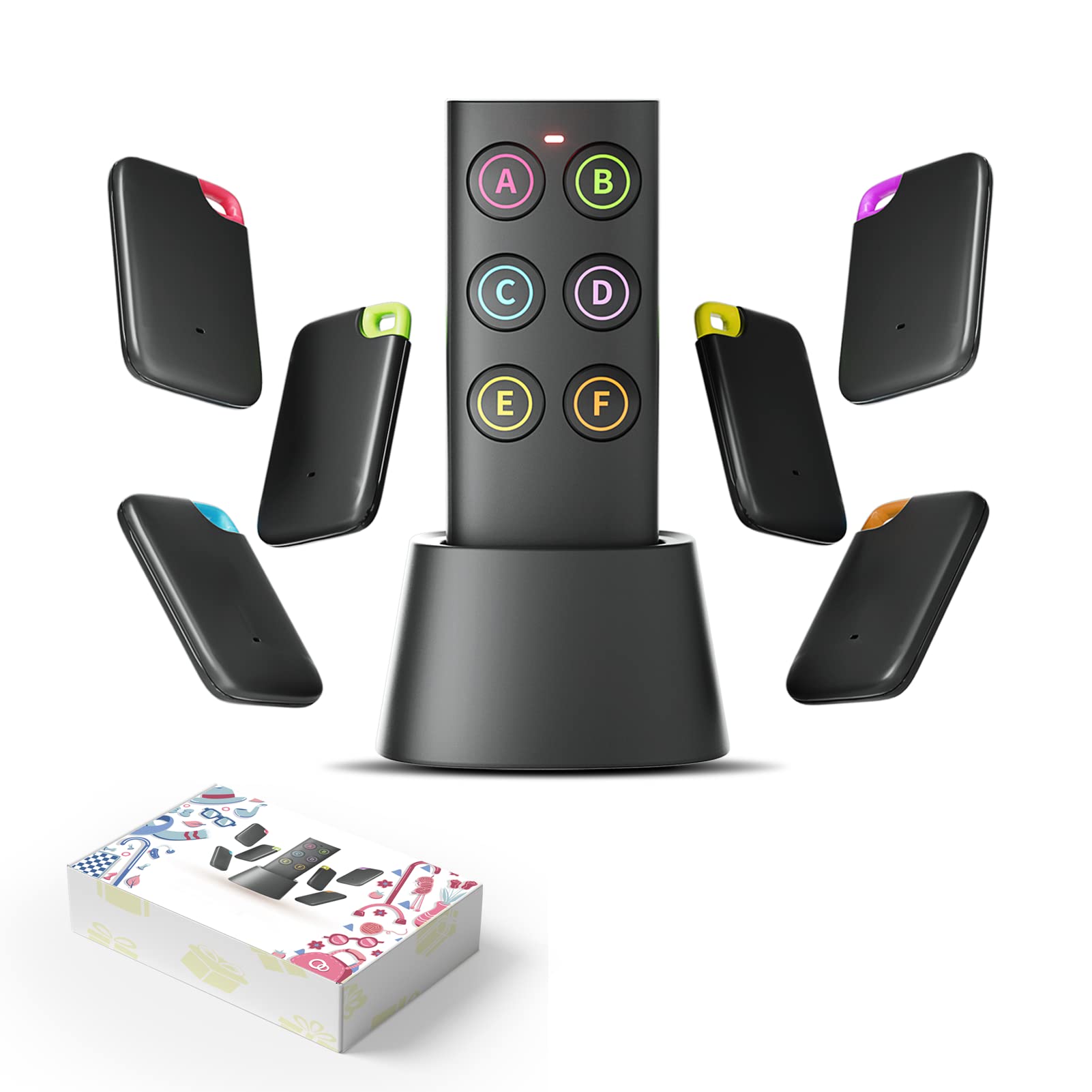 Vodeson Key Finder Easy To Use Anti Loss Device With 6 Color Coded Receivers And Rf Transmitter Remote Control Finder,Key Finder Locator With Sound   Remote Finder Gift Design For Mom And Dad